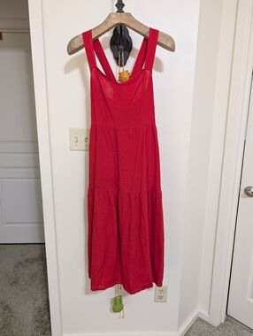Valentina Naldi Cross Back Strap Smocked Linen Rayon Sundress